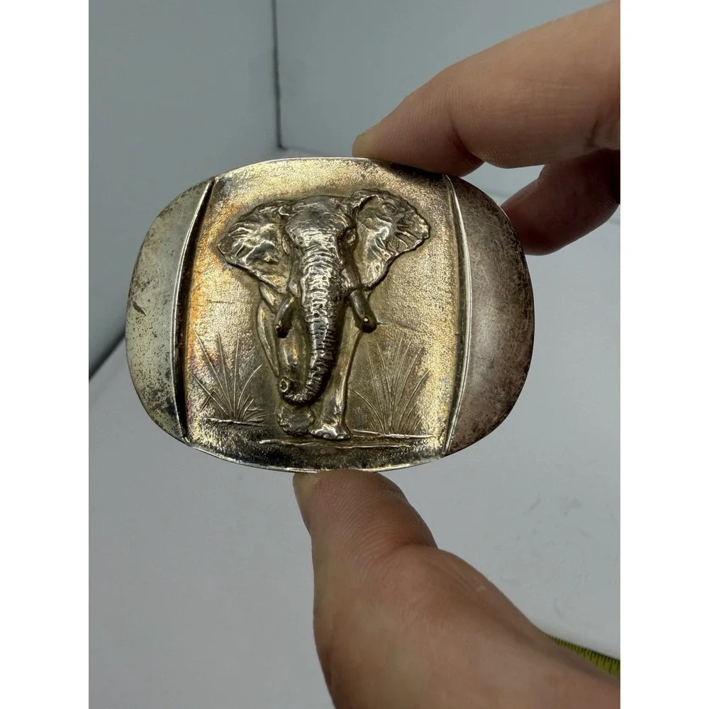 Belt Buckle Elephant Trophise Germiston Africa Silver Tone Vintage Safari